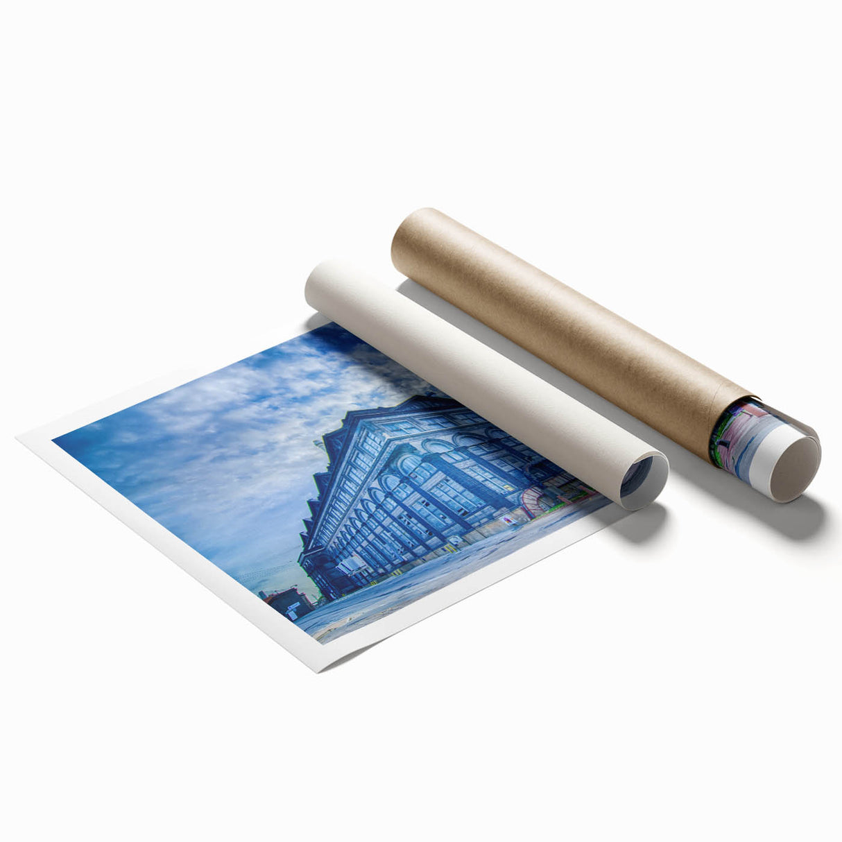 Rolled print of St. Louis skyline in pastel shades, ideal for art wall dining room decor.