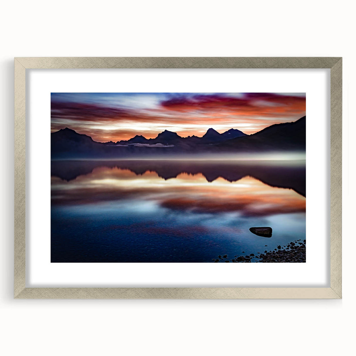 Textured abstract art print depicting a Montana landscape in muted earth tones, framed in silver, ideal for bedroom decor.