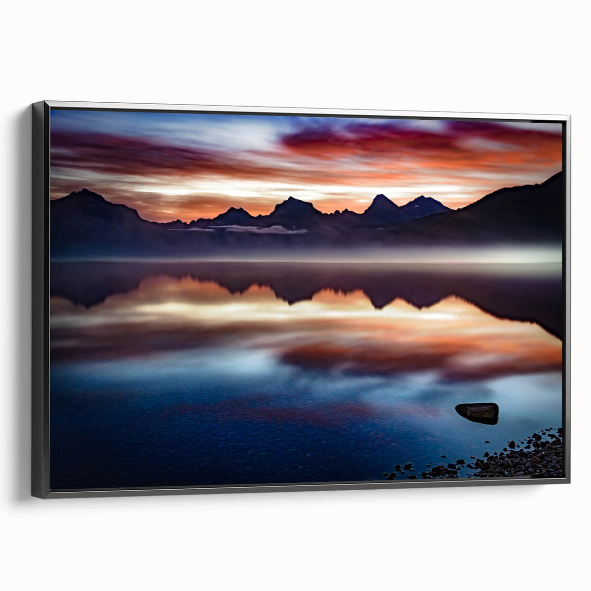 Black and white wall art of a Montana landscape on framed canvas, ideal for bedroom decor.