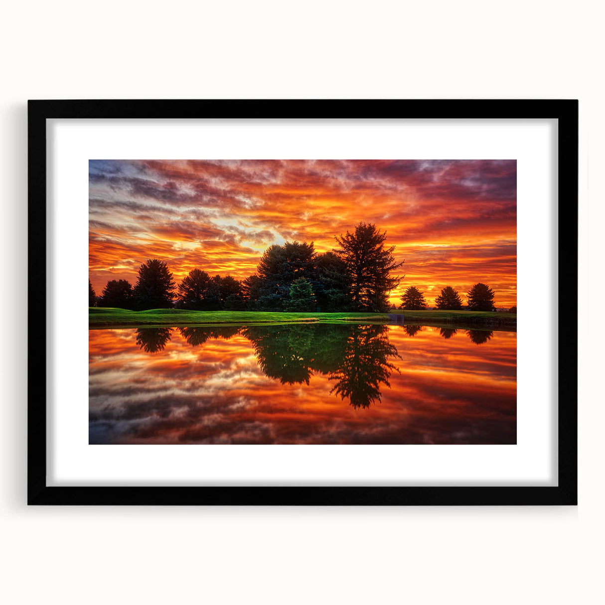 Extra large abstract art print of colorful, textured scenery, framed in black, ideal for living room decor.