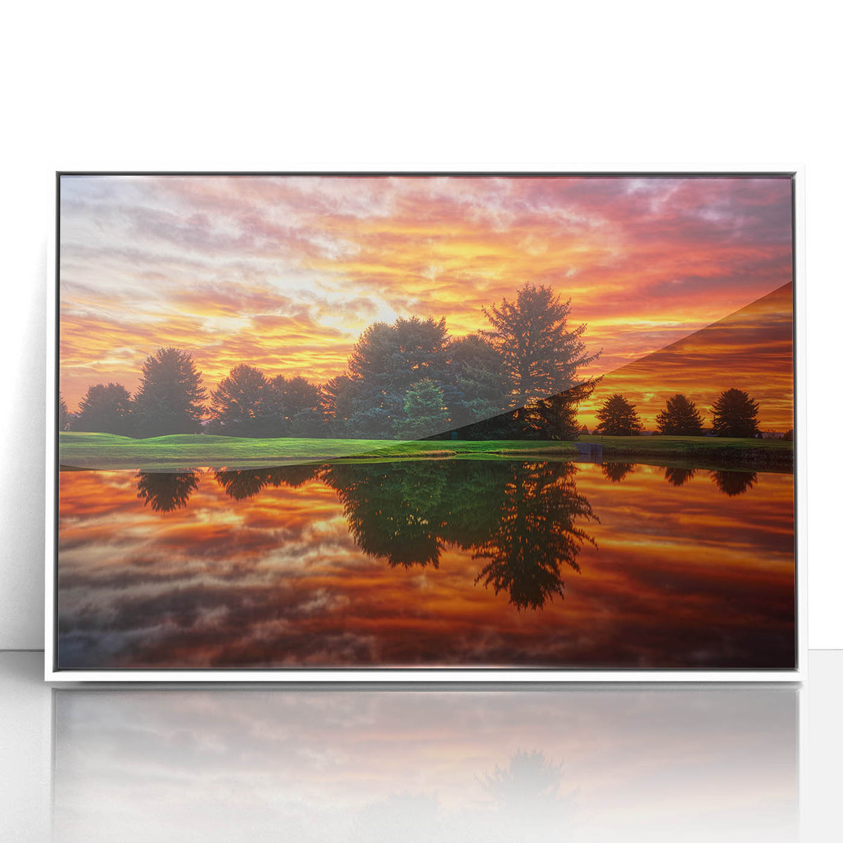 Framed acrylic print of a Nebraska landscape in art deco style with muted earth tones, ideal for modern art wall decor.