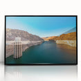 Large abstract wall art depicting the Hoover Dam in muted gray tones, framed in black acrylic.