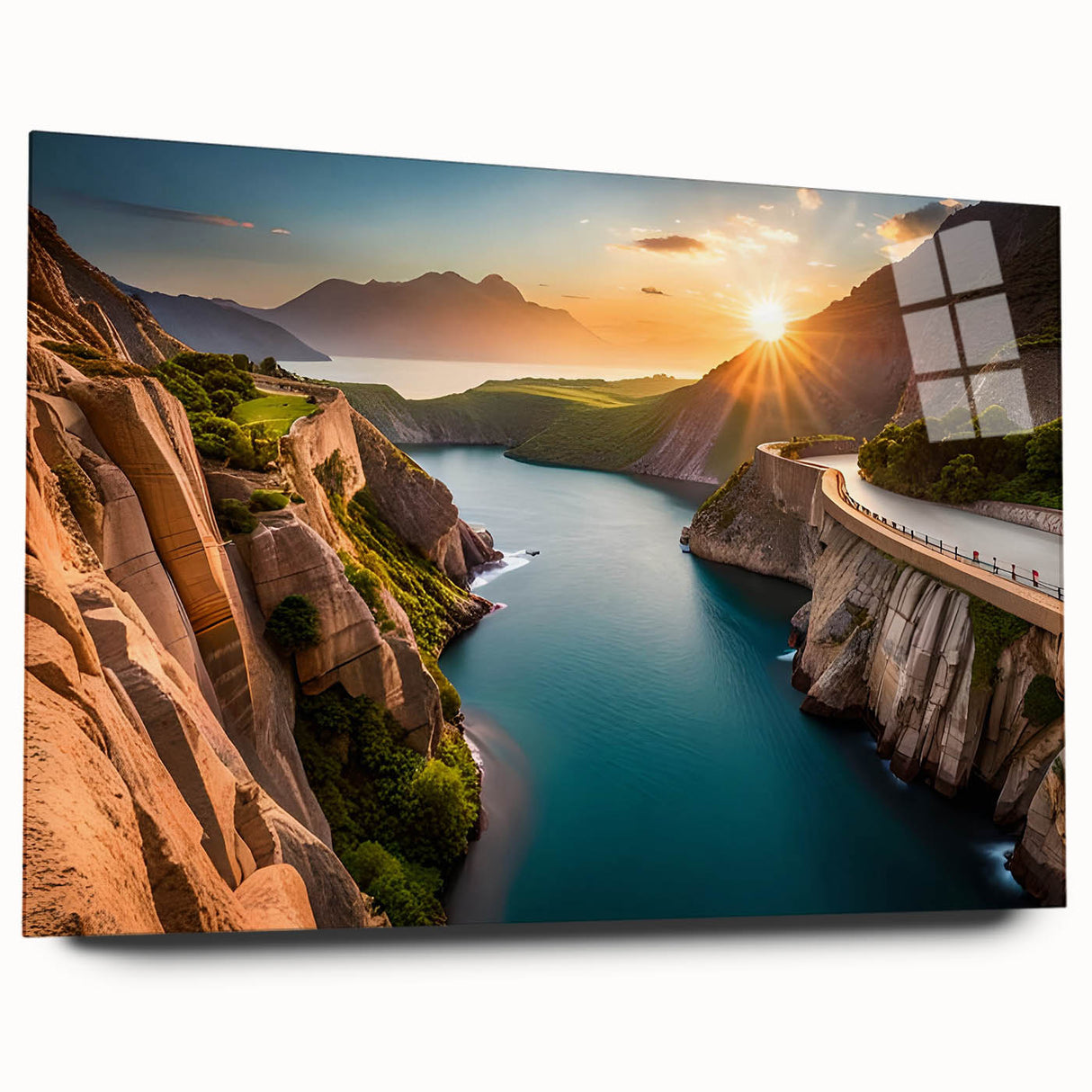 Acrylic print of Lake Mead with soft blue and beige tones, ideal for bedroom or dining room art.