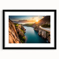 Abstract art print of Lake Mead with vibrant, colorful textures on a large framed canvas, ideal for living room decor.