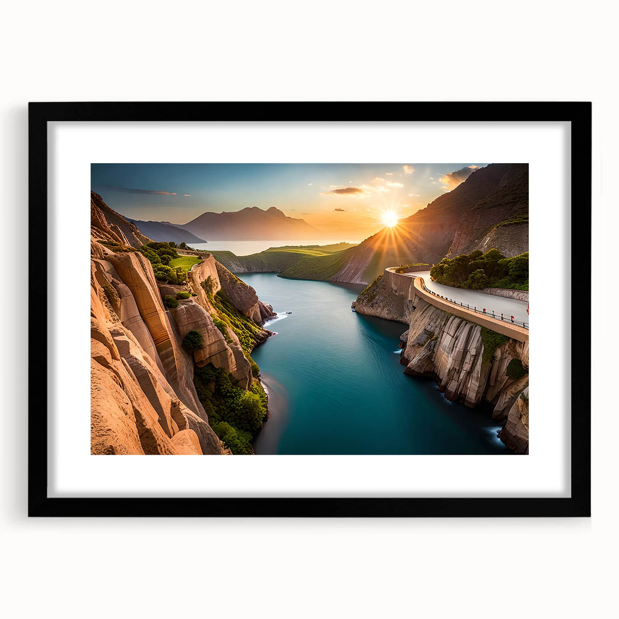Abstract art print of Lake Mead with vibrant, colorful textures on a large framed canvas, ideal for living room decor.