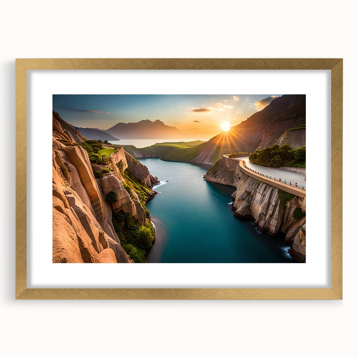 Extra large wall art featuring an abstract depiction of Lake Mead in textured blues and grays, framed in gold.