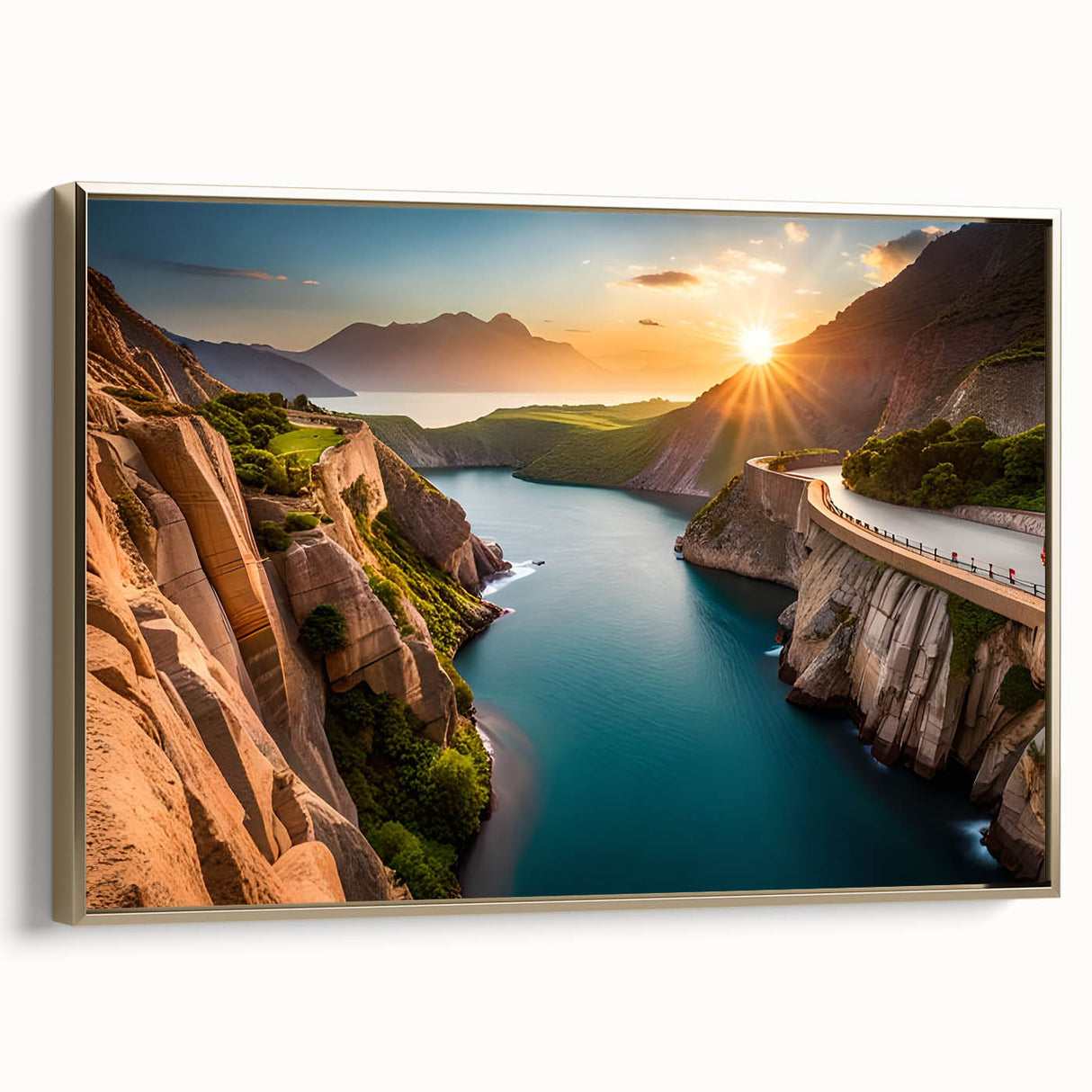 Framed canvas of Lake Mead with vintage poster art style in black, ideal for bedroom wall art.