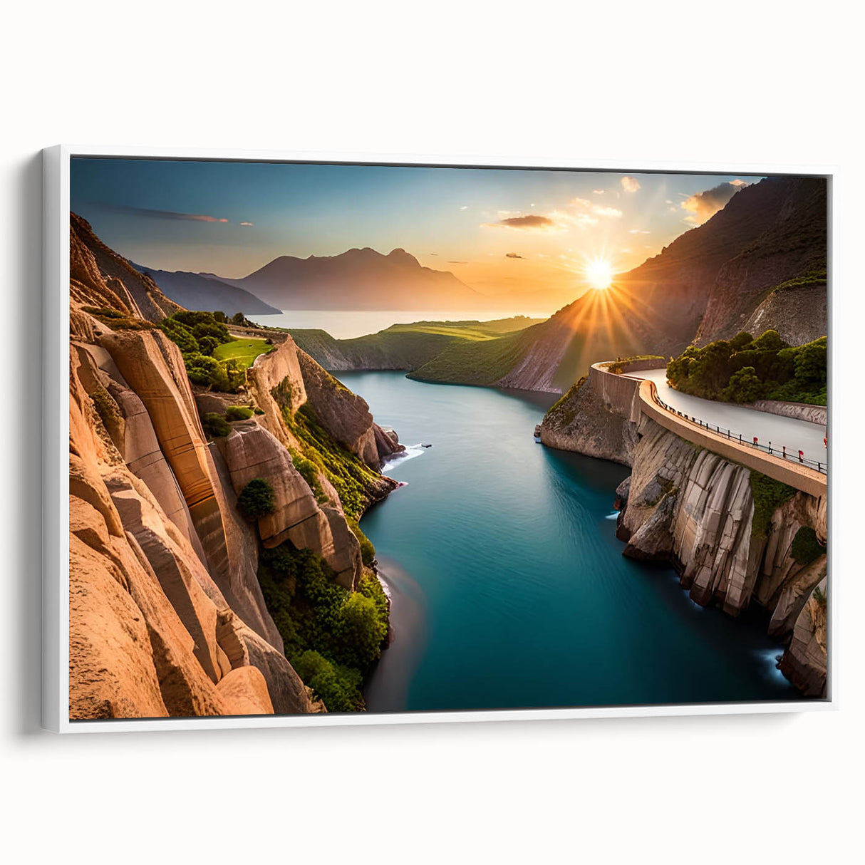 Vintage poster art of Lake Mead, Nevada, featuring vibrant colors on a white-framed canvas, ideal for living room decor.