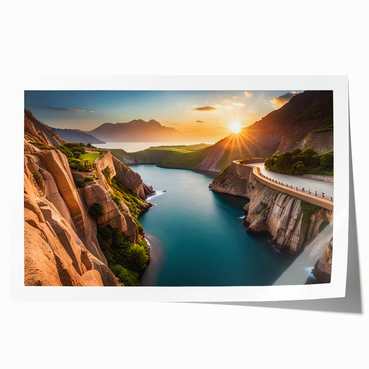 Extra large wall art of Lake Mead, Nevada, featuring muted blue and beige tones on a rolled canvas.