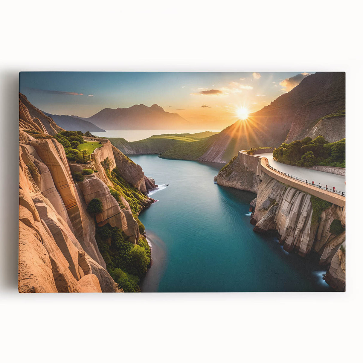 Black and white photographic print of Lake Mead on stretched canvas, ideal for kitchen wall art.