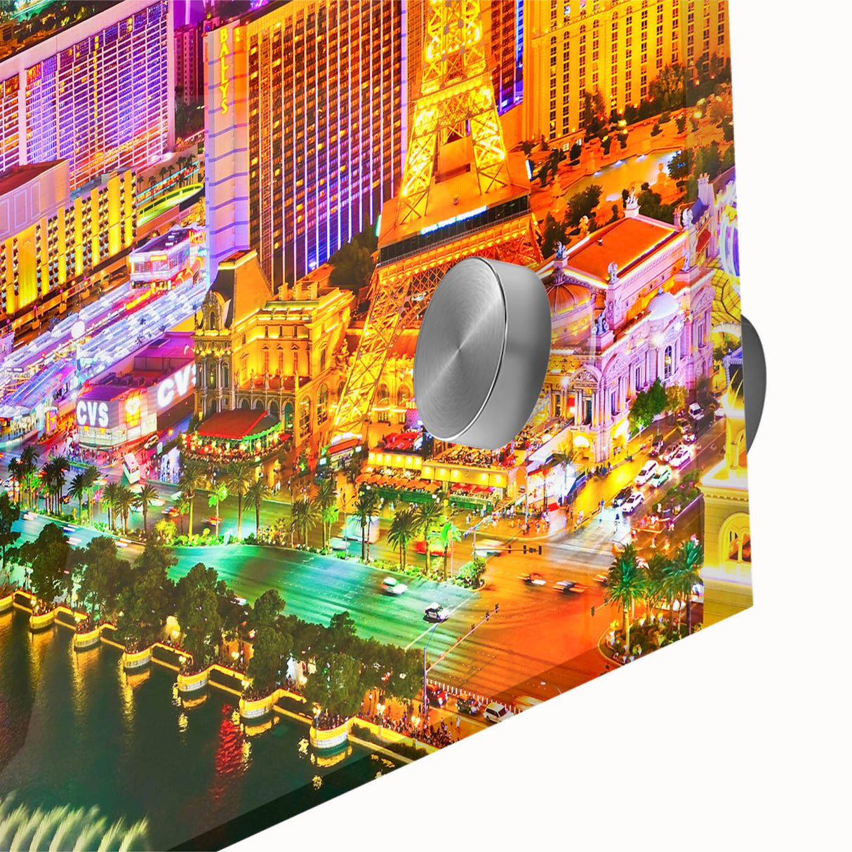 Acrylic print of Las Vegas skyline in large abstract style with vibrant colors, ideal for dining room art.