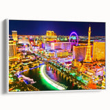 Vintage poster art of Las Vegas with colorful details on extra large framed canvas, ideal for living room decor.