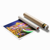 Rolled print of Las Vegas scenery with vibrant neon colors, ideal for large living room or bathroom wall art.