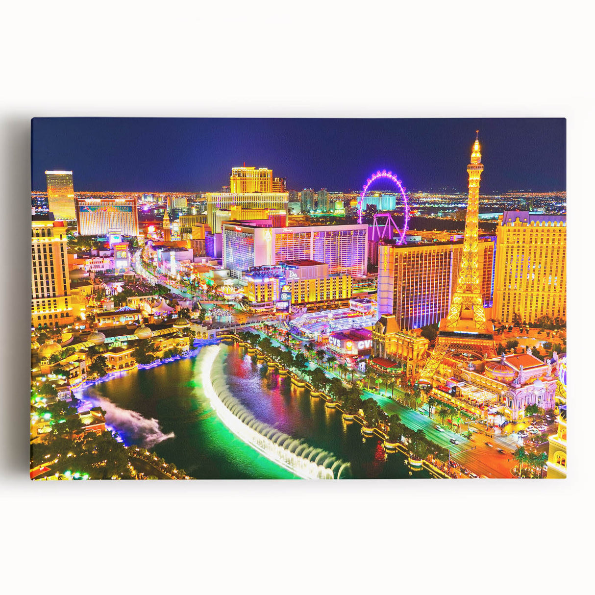 Black and white large art print of Las Vegas skyline on stretched canvas, ideal for kitchen wall art.