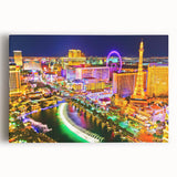 Black and white large art print of Las Vegas skyline on stretched canvas, ideal for kitchen wall art.