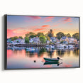 Black and white framed canvas depicting a vintage New Hampshire landscape, ideal for bedroom wall decor.