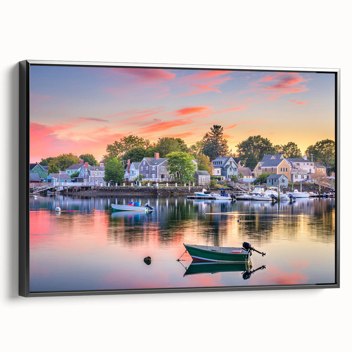 Black and white framed canvas depicting a vintage New Hampshire landscape, ideal for bedroom wall decor.
