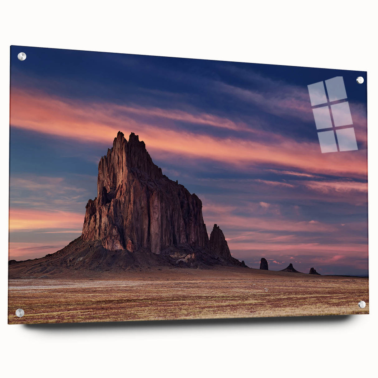 Large abstract wall art of White Sands, New Mexico on acrylic glass, featuring soft white and blue tones.
