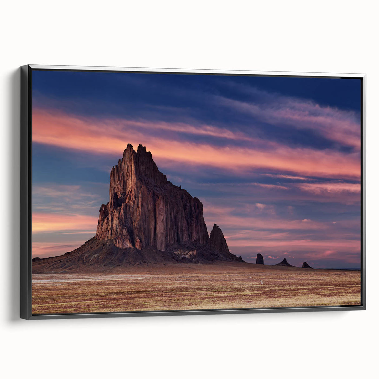 Black and white landscape art painting of White Sands, New Mexico on framed canvas, ideal for bedroom wall decor.