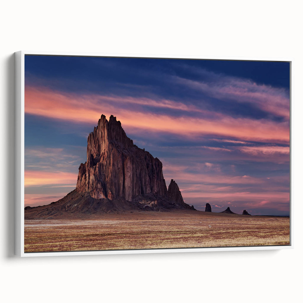 Vintage poster art of White Sands, New Mexico on a framed canvas with a side view, featuring soft pastel shades.