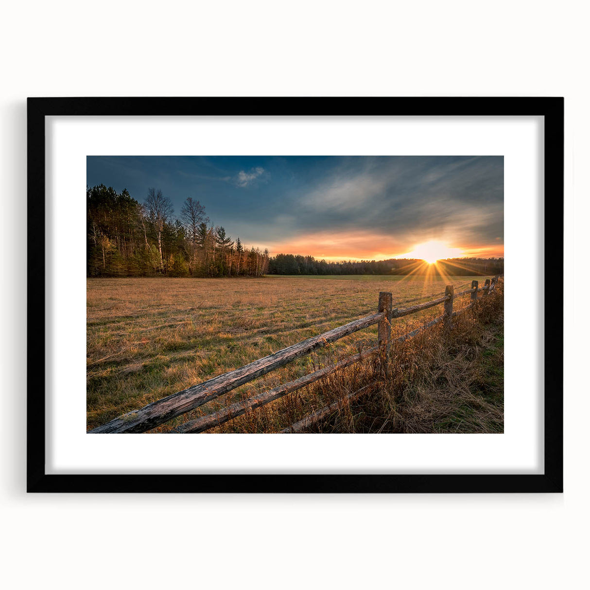 Extra large colorful art print of abstract Adirondacks scenery in vibrant hues on textured canvas, framed in black.