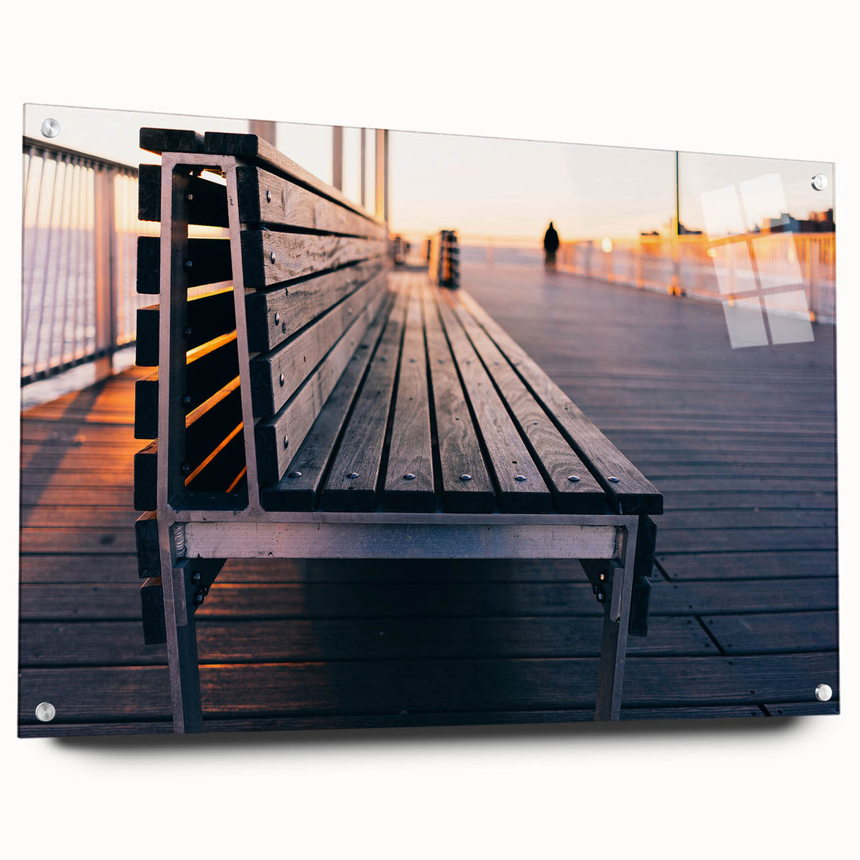 Acrylic print of Coney Island scenery in muted blues and greens, suitable for dining room decor.