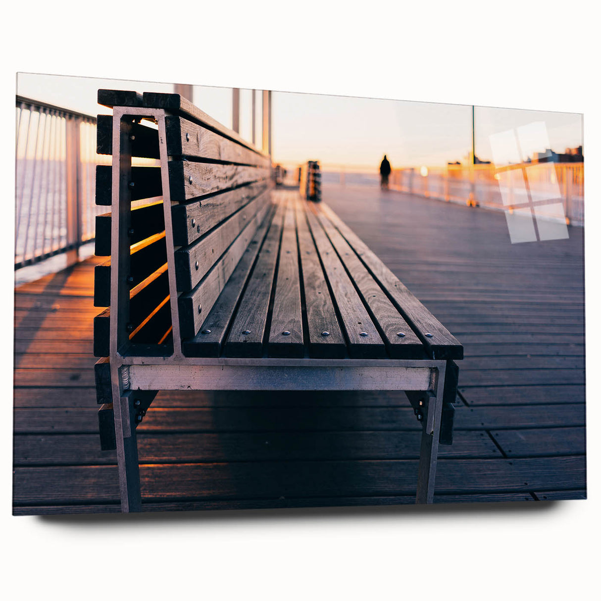 Acrylic print of Coney Island with muted blue and gray tones, ideal for bedroom or dining room art.