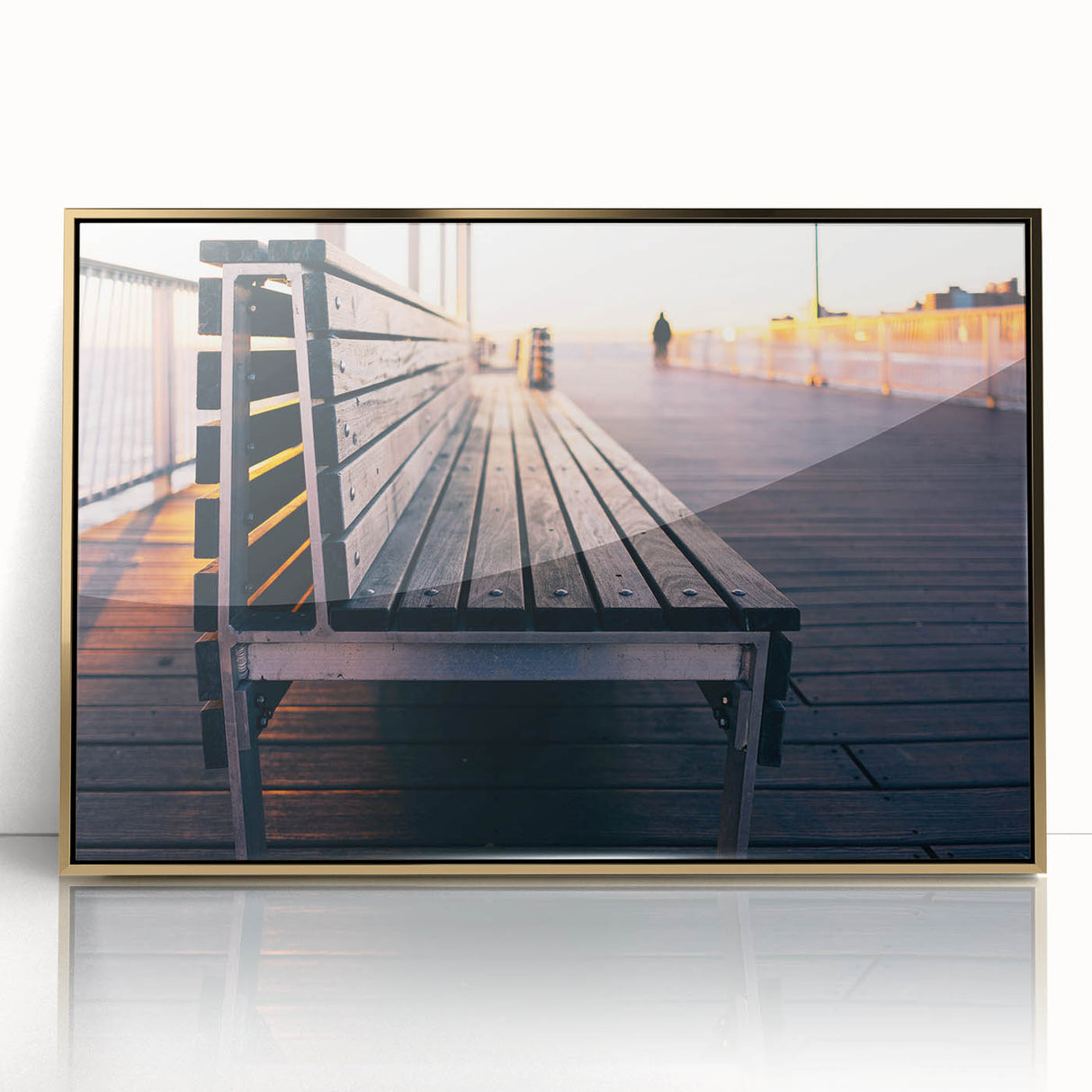 Framed acrylic print of Coney Island with neutral tones, mid-century modernist style, ideal for modern art wall decor.