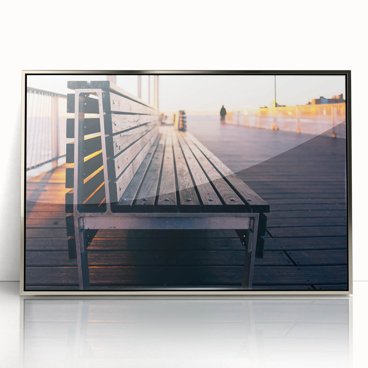 Mid-century modernist art depicting Coney Island, with muted colors on a framed acrylic print, suitable for nursery wall art.