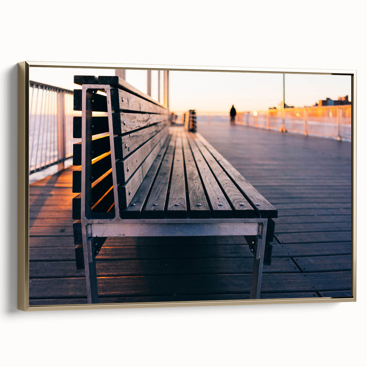Framed canvas of vintage Coney Island landscape in black and gold tones, suitable for bedroom decor.