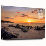 Acrylic print of a large abstract depiction of Long Island, NY, in blue and gray tones.