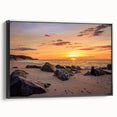 Black and white framed canvas of Long Island landscape, ideal for bedroom decor, featuring vintage poster art style.