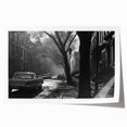 Extra large wall art of Brooklyn Bridge in muted gray tones on a rolled canvas, ideal for dining room decor.