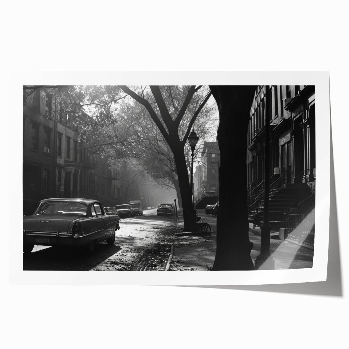 Extra large wall art of Brooklyn Bridge in muted gray tones on a rolled canvas, ideal for dining room decor.