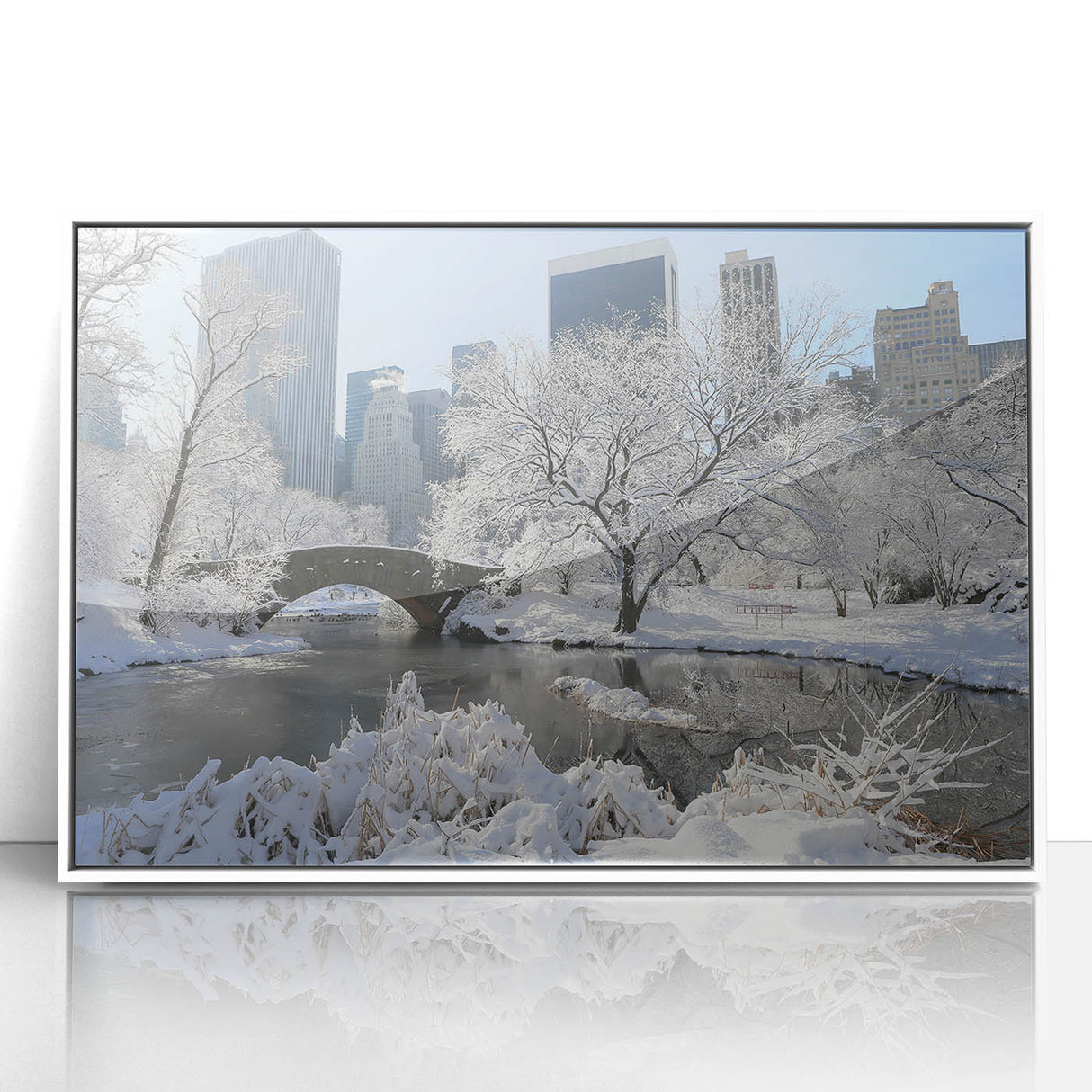 Acrylic print of Central Park with green and yellow tones in an art deco style, suited for modern art wall decor.