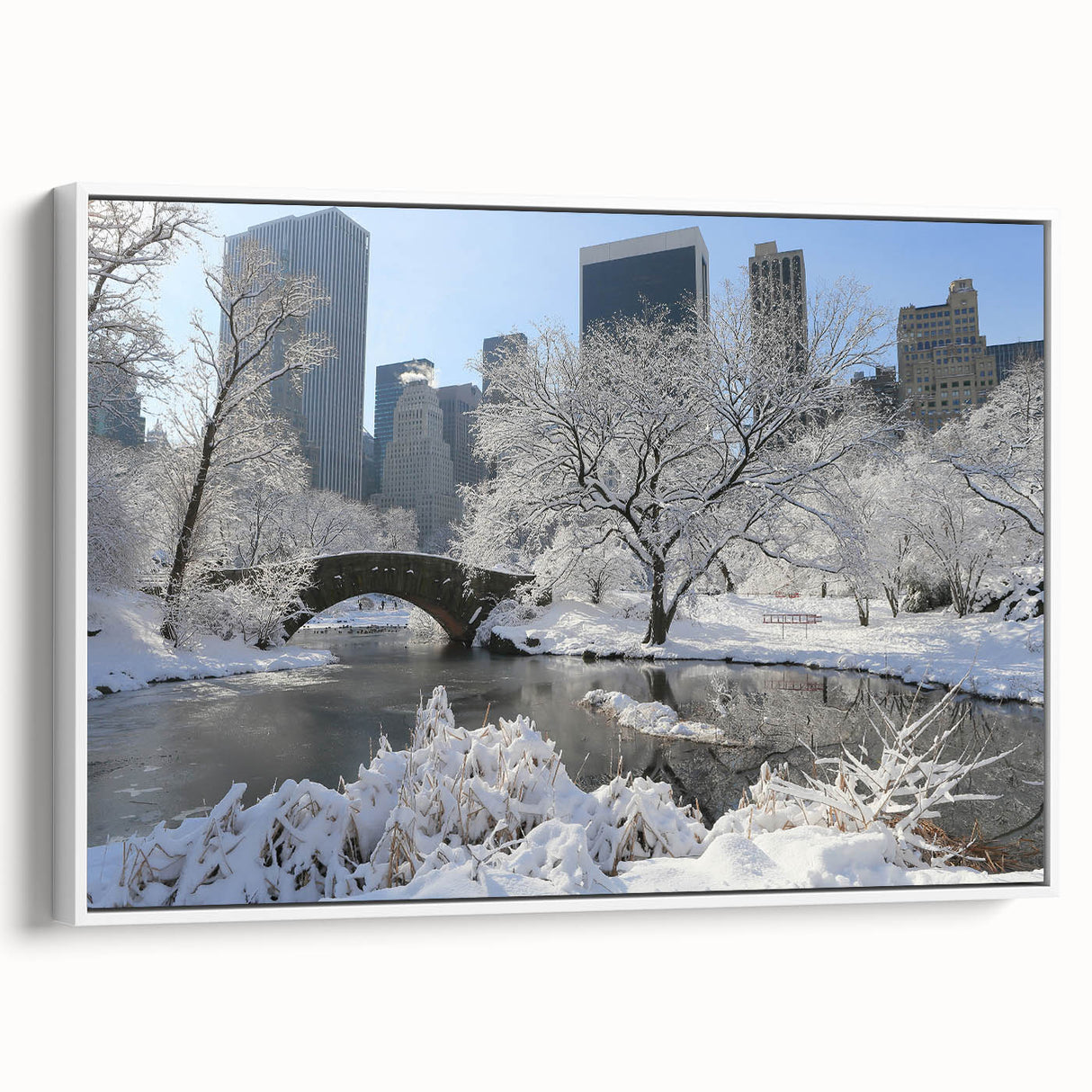 Vintage poster art of Central Park with colorful autumn trees on extra large framed canvas, ideal for living room decor.