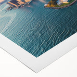 Art deco poster of Ellis Island with muted sepia tones on rolled canvas, suitable for dining room wall art.