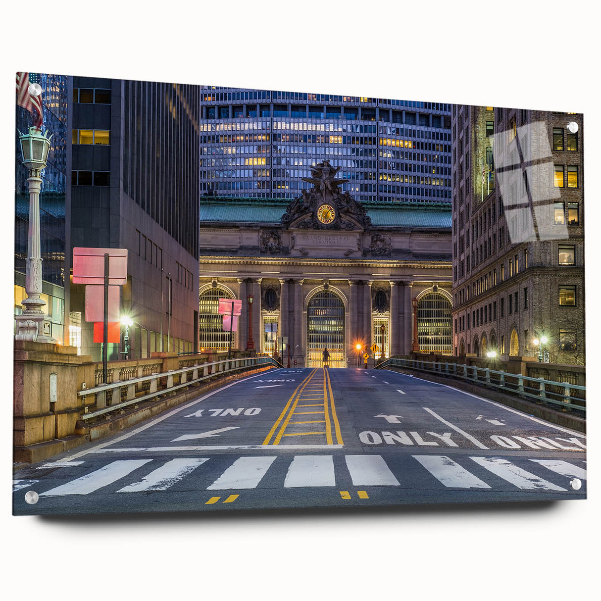 Acrylic print of New York City's Grand Central Station in muted gray tones, ideal for dining room or bedroom decor.