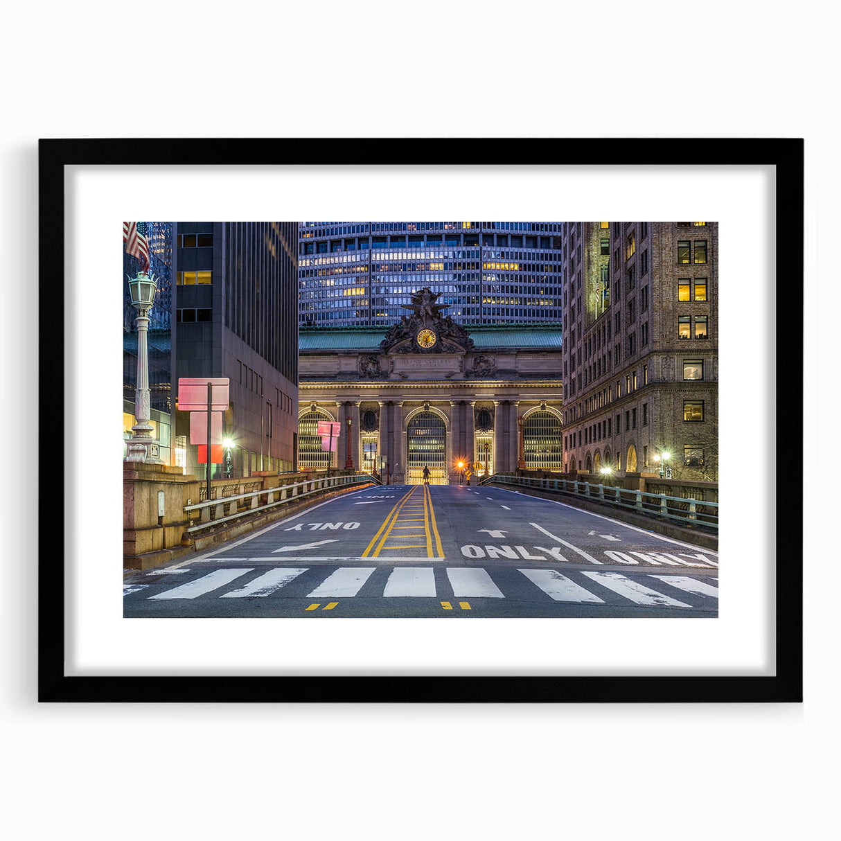 Extra large abstract art print of New York's Grand Central in vibrant, textured colors on a black framed canvas.