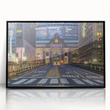Large abstract wall art of NYC's Grand Central in black and white acrylic, framed, ideal for modern office decor.