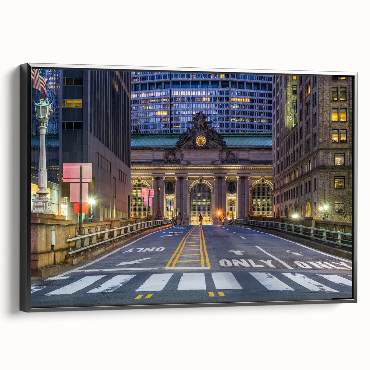 Black and white vintage poster art of NYC Grand Central, printed on framed canvas, suitable for bedroom wall decor.
