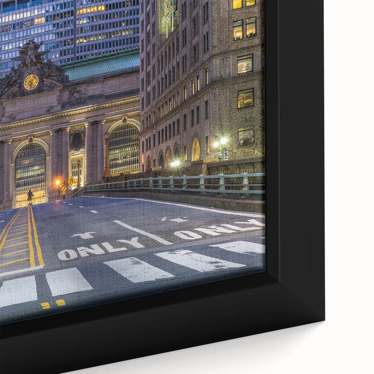 Close-up of a textured black wall art depicting New York City’s Grand Central.