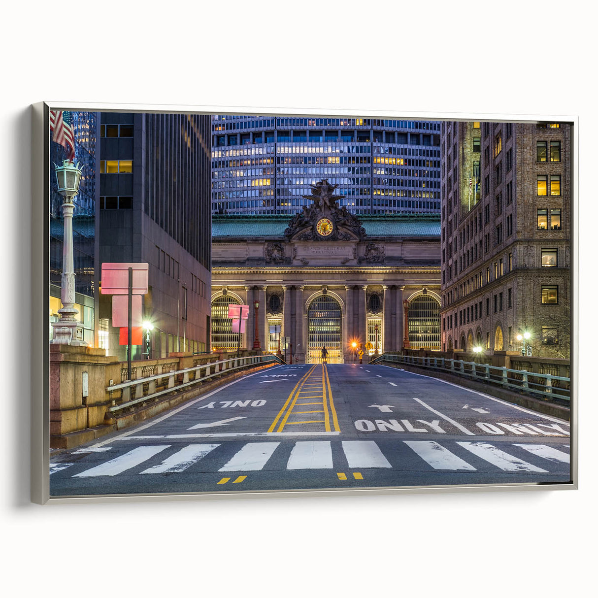 Landscape art painting of NYC's Grand Central in colorful tones on framed canvas, ideal for office decor.