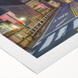 Art deco poster of Grand Central Station in muted gold and blue tones on rolled canvas, suitable for dining room decor.