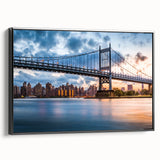 Black and white framed canvas of Manhattan Bridge, ideal for bedroom wall art in a vintage poster style.