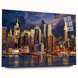 Large abstract depiction of Manhattan skyline in muted gray hues on acrylic glass, ideal for bedroom or dining room art.