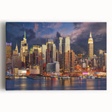 Black and white large art print of Manhattan skyline on stretched canvas, suitable for kitchen wall art.