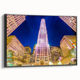 Black and white wall art featuring a vintage poster style landscape of NYC, ideal for bedroom decor, framed canvas.