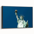 Black and white wall art of the Statue of Liberty on framed canvas, ideal for bedroom landscape decor.