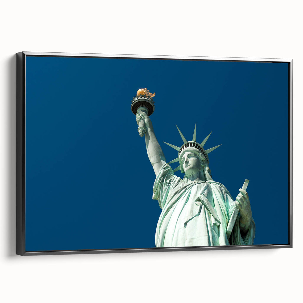 Black and white wall art of the Statue of Liberty on framed canvas, ideal for bedroom landscape decor.
